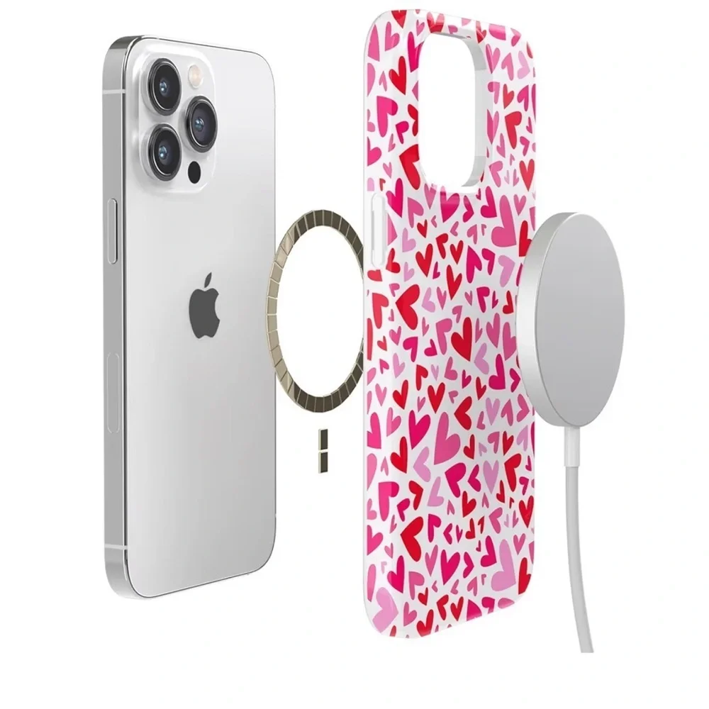 Casely iPhone 14 Pro Max Case Compatible with MagSafe XOXO Pink Candy Hearts